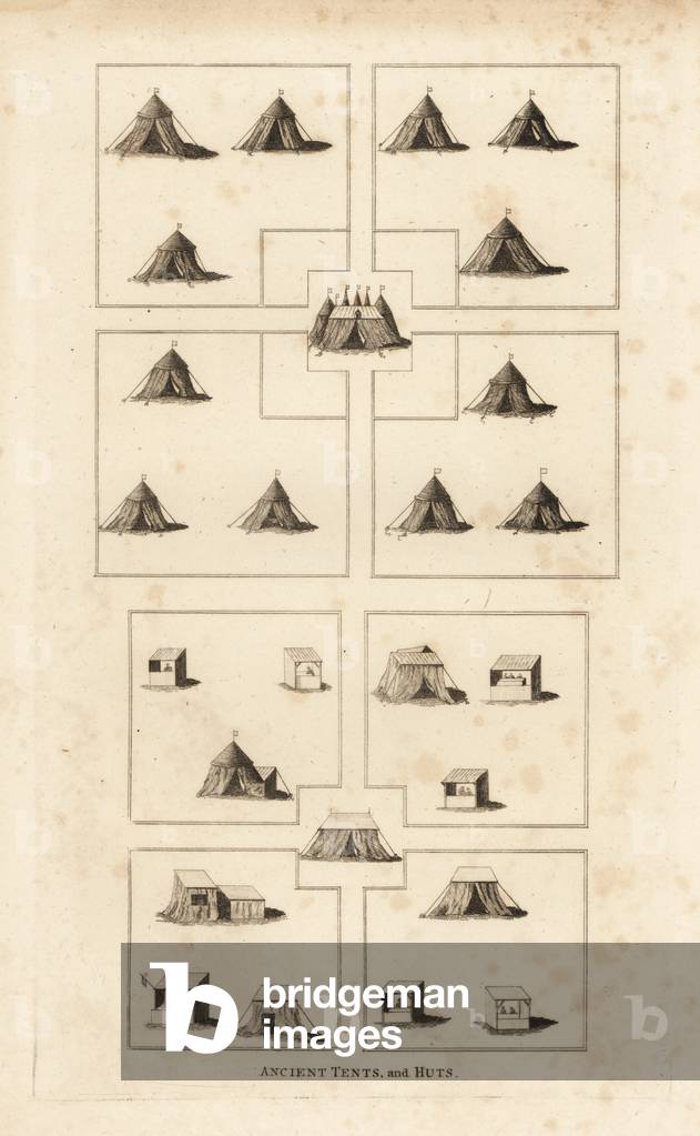 Royal encampment, era of King Henry VIII, showing the royal quarters, market-place, huts of shopkeepers, butchers, etc
