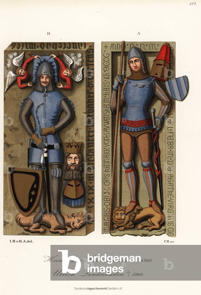 Costumes of 14th century German knights, 1889 (chromolithograph)