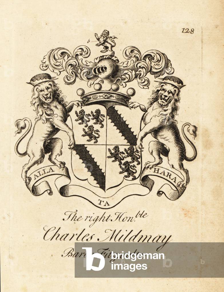 Coat of arms of the Right Honourable Charles Mildmay, 18th Baron Fitzwalter, 18th Baron FitzWalter, 1670–1728