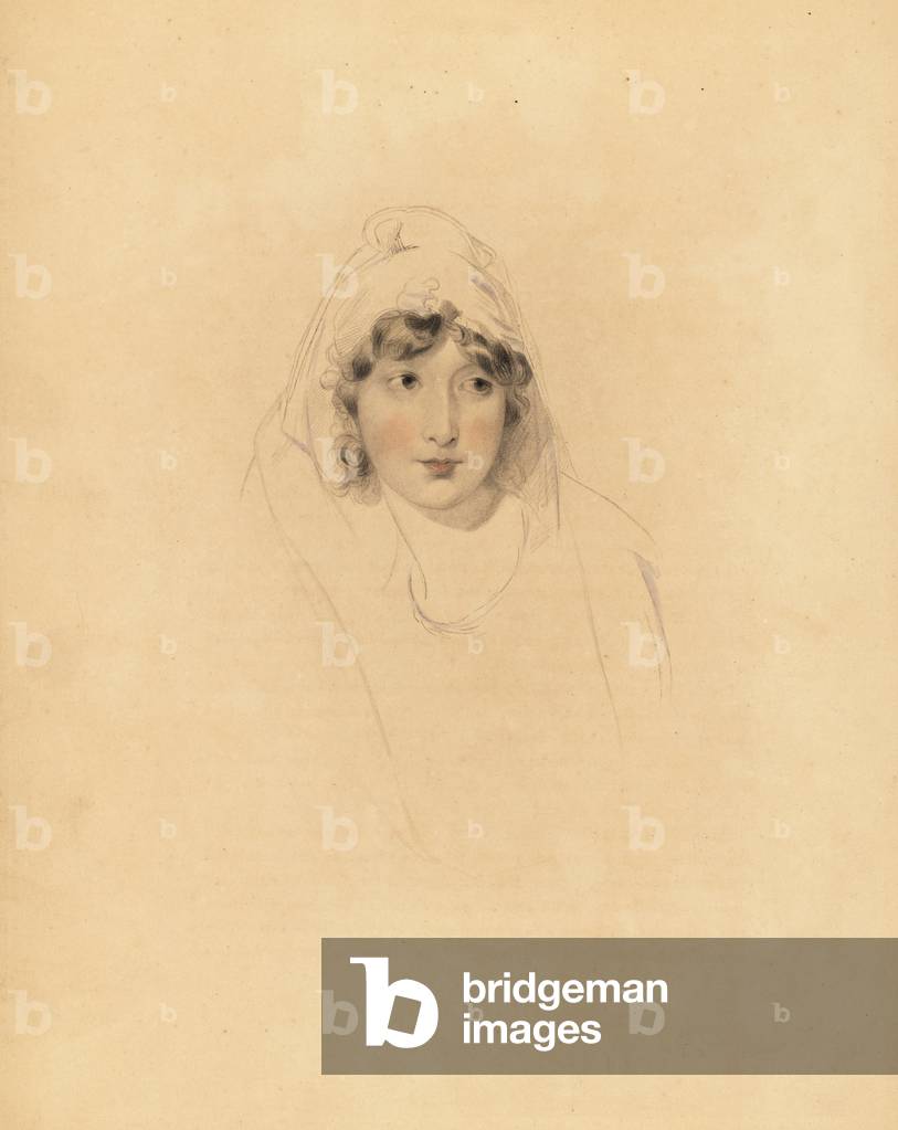Portrait of Lady Augusta Lowther, Countess of Fane, wife of the 1st Earl of Lonsdale. Hand-tinted engraving by Frederick Christian Lewis after an illustration by Sir Thomas Lawrence from P.G. Patmore’s Cabinet of Gems, Ackermann, London, 1837.
