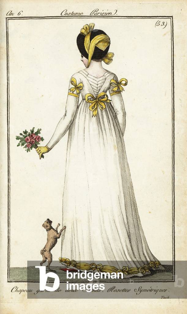 Rear view of a fashionable woman at Tivoli Gardens, 1798 (handcoloured copperplate engraving)