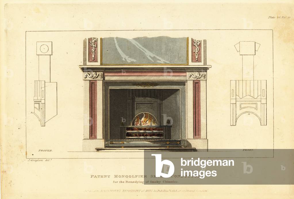 Patent Mongolfier smoke conductor fireplace for the remedying of smoky chimnies