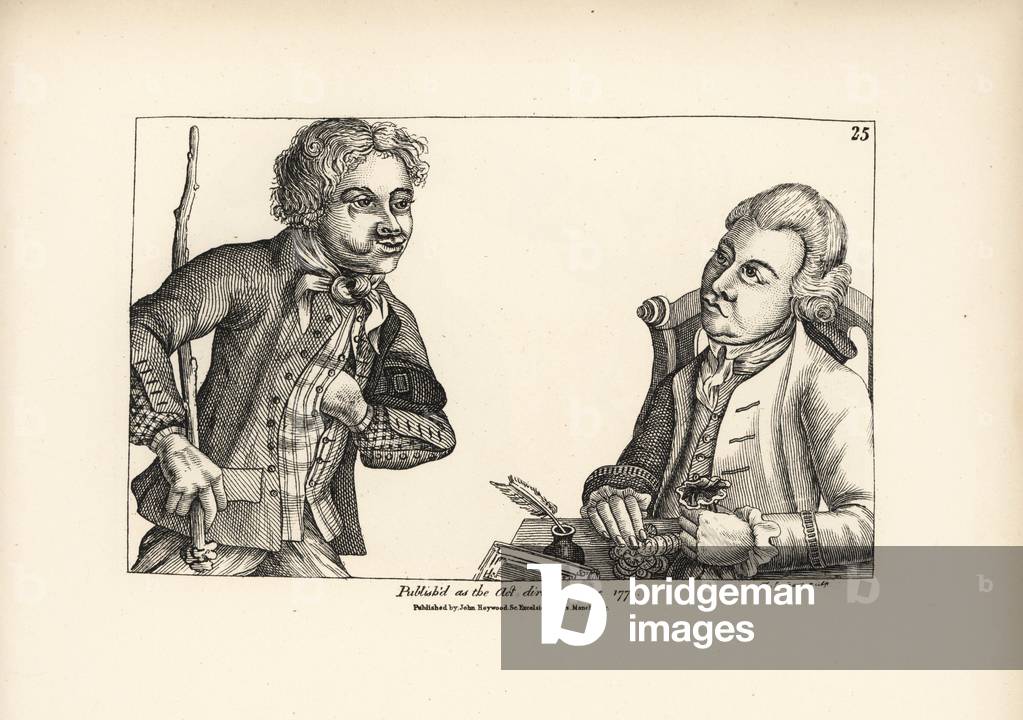 A sailor cheated out of his share of the prize money by his navy. Unable to pay six guineas, Jack Tar dies of grievance in the lobspound (prison). Copperplate engraving by Thomas Sanders after a satirical illustration by Timothy Bobbin (John Collier) (1708-1786) from Human Passions Delineated, John Haywood, Manchester, 1773.