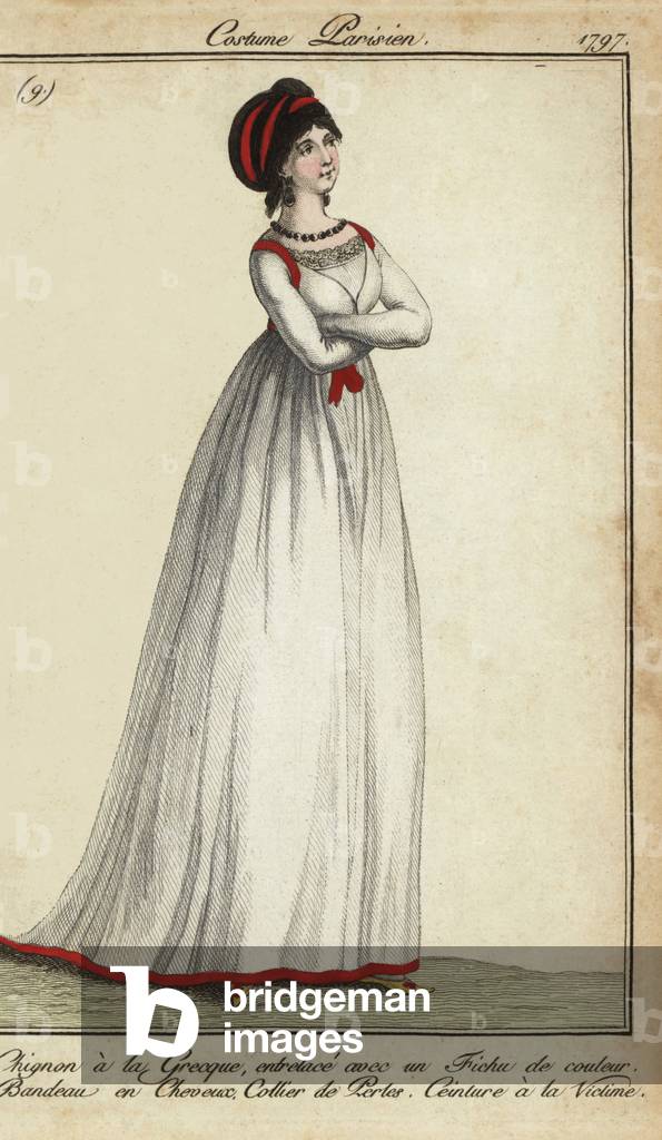 Woman in Greek-style bun and victim-style crossed belt, 1797 (handcoloured copperplate engraving)