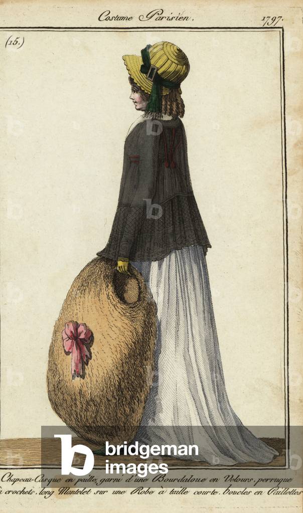 Woman in straw hat and black mantle, 1797 (handcoloured copperplate engraving)