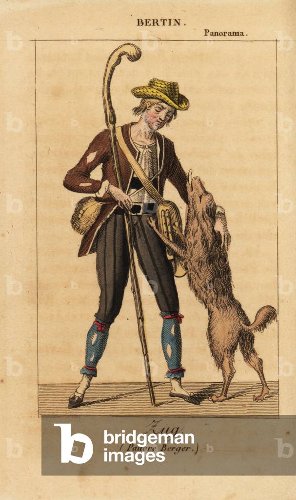 French actor Bertin as Zug in the historical melodrama Pauvre Berger by Daubigny, Carmouche and Hyacinthe at the Theatre du Panorama Dramatique, 1823