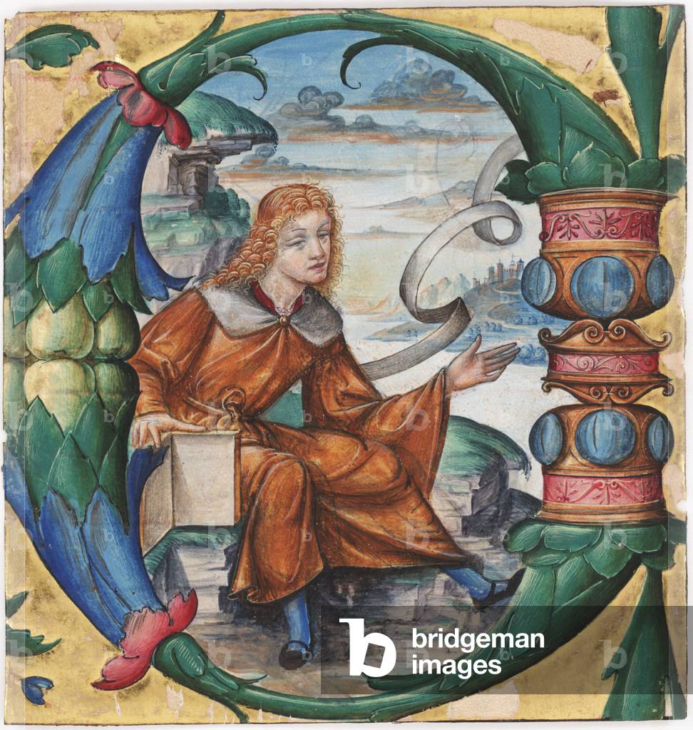 Gradual, cutting with an historiated initial C of St. John the Baptist, from an antiphonary, Milan, 1515 (tempera & ink on parchment) (recto of 3587462)