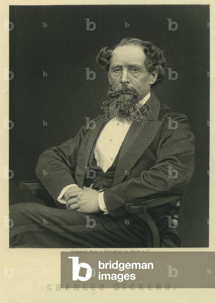 Charles Dickens, portrait after photograph by Herbert Watkins (b.1828) (engraving)