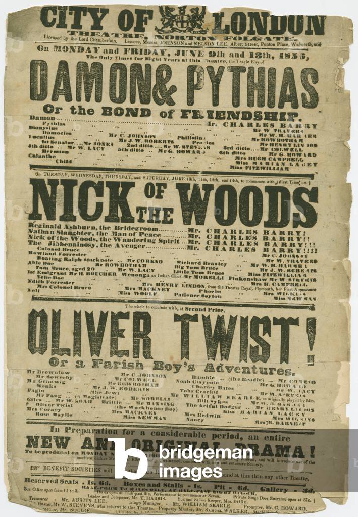 Oliver Twist Play Bill, 1856 (litho)