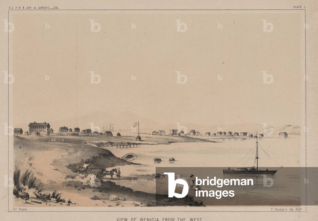 View of Benicia from the West, 1856 (colour litho)