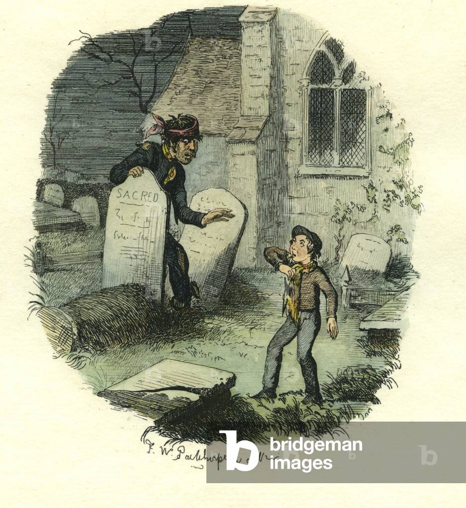Pip and the Convict, Great Expectations, c.1885 (hand-coloured etching)