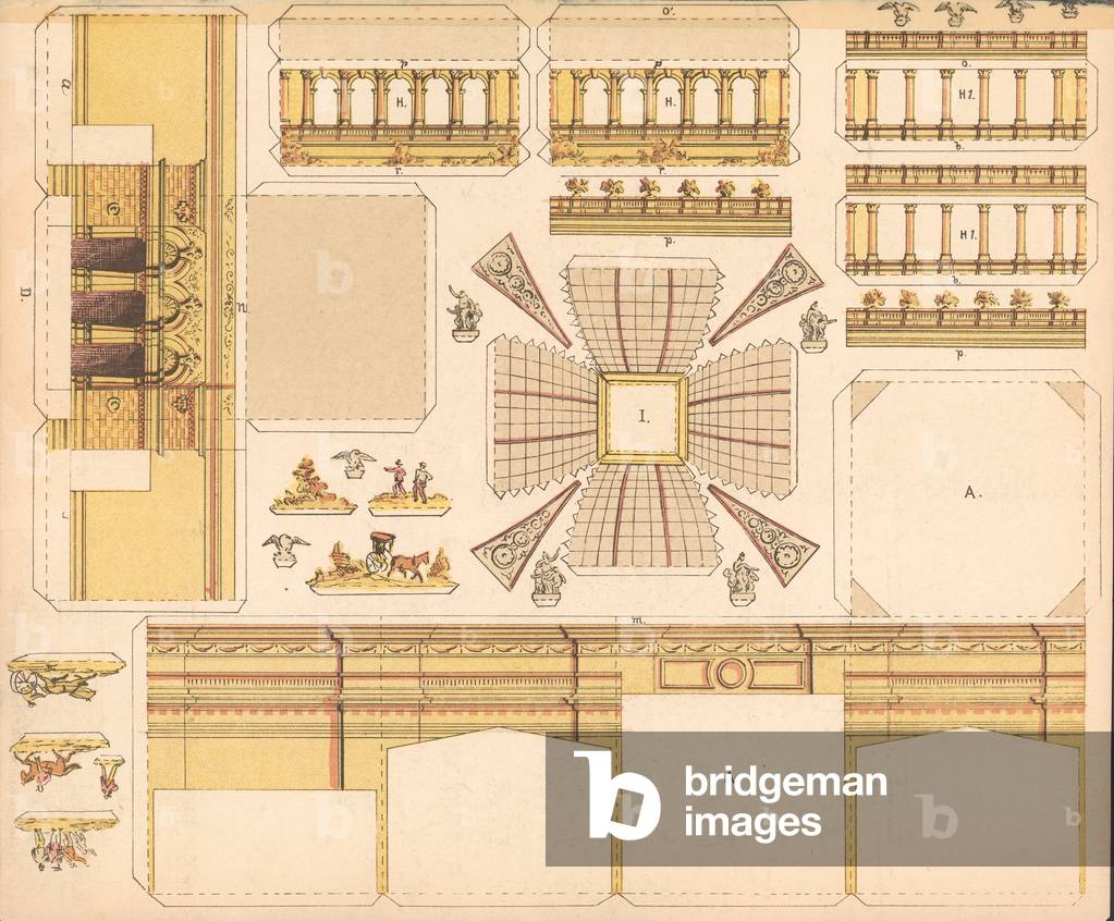 Memorial Hall Cut-Out Model, Centennial Exhibition Scrapbook, 1876 (colour litho)