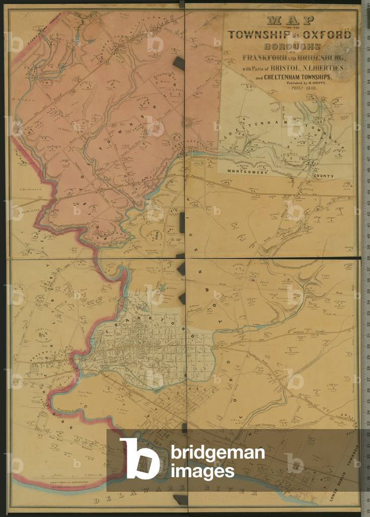 Map of the Township of Oxford, Boroughs of Frankford & Bridesburg with parts of Bristol, N. Liberties and Cheltenham Townships, 1849 (colour litho)