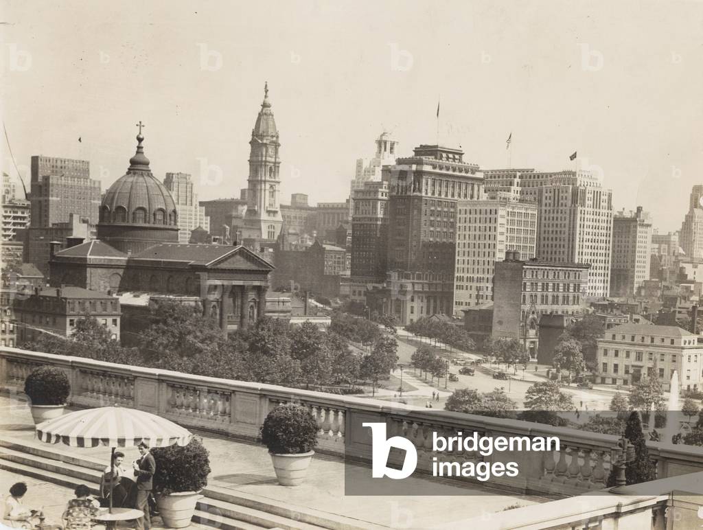 Benjamin Franklin Parkway view from Free Library, Philadelphia, 1932 (b/w photo)