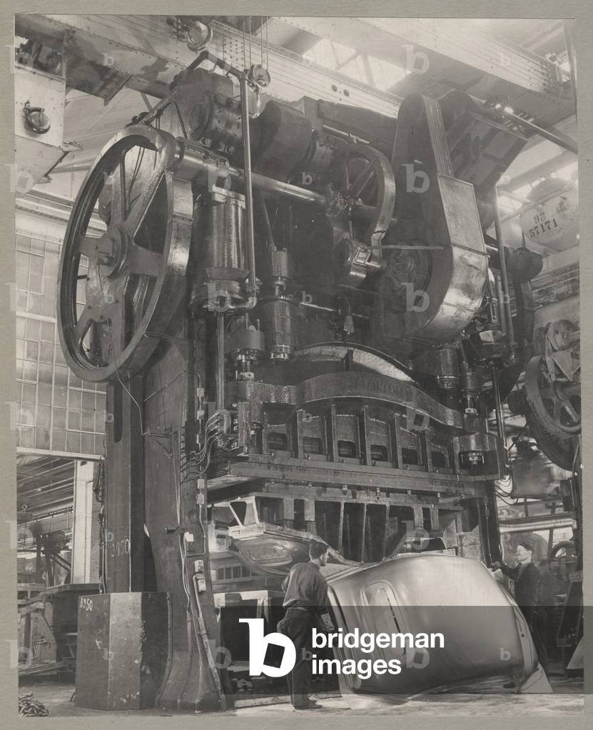 Stamping Car Bodies at Budd Company, c.1940 (b/w photo)
