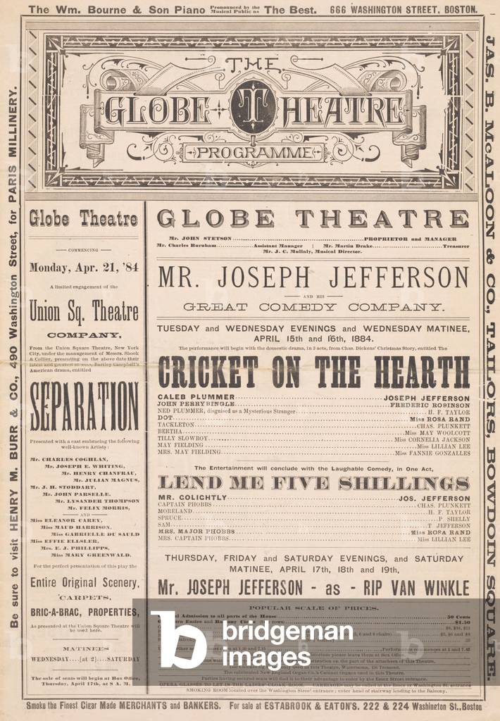 'The Globe Theatre Programme', 21st April, 1884 (litho)