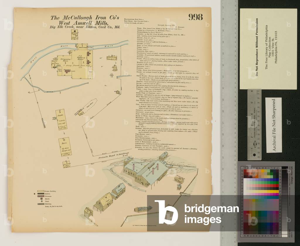 West Amwell Mill, Big Elk Creek, Maryland, Hexamer General Surveys, 1876 (colour litho)