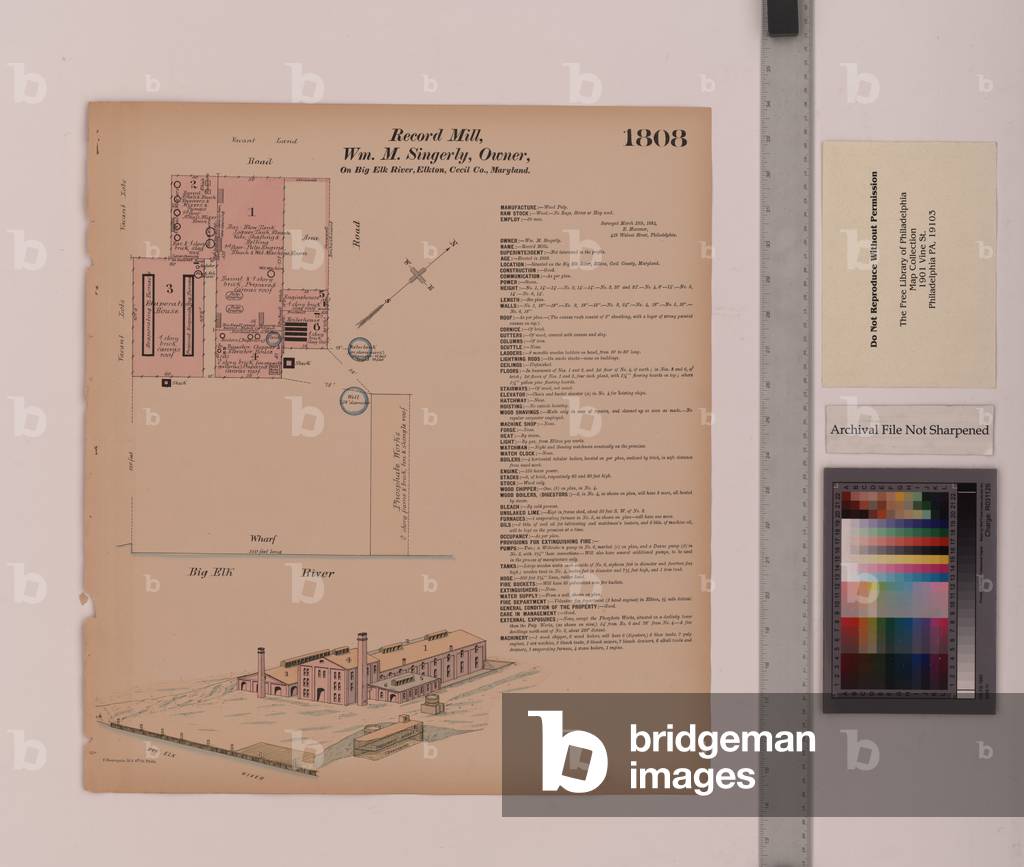 Record Mill, Elkton, Maryland, Hexamer General Surveys, 1884 (colour litho)