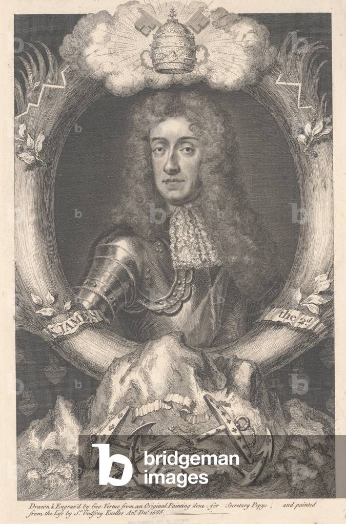 James II, engraved by George Vertue (1684-1756), 1688 (engraving)