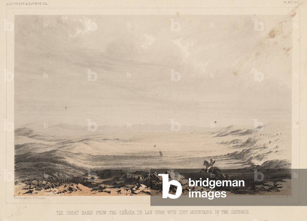 The Great Basin from the Canada de las Uvas with the Lost Mountains in the Distance, litho by A. Hoen & Co., 1855 (chromolitho)