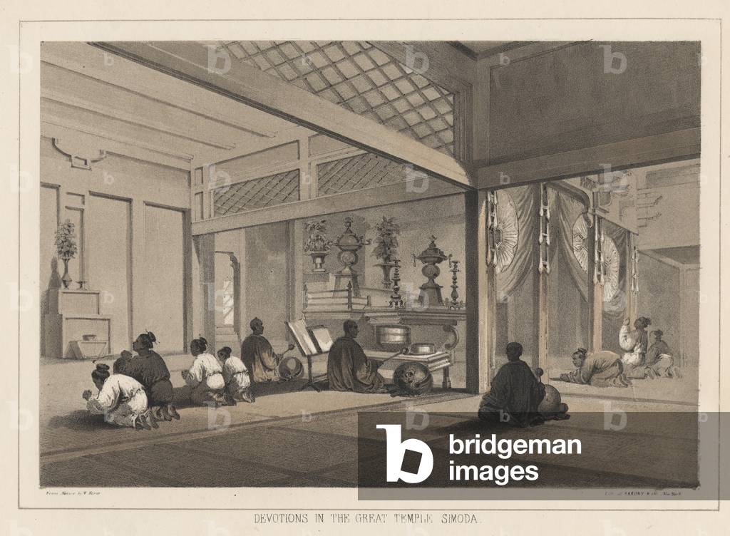 Devotions in the Great Temple, Simoda, 1855 (litho)