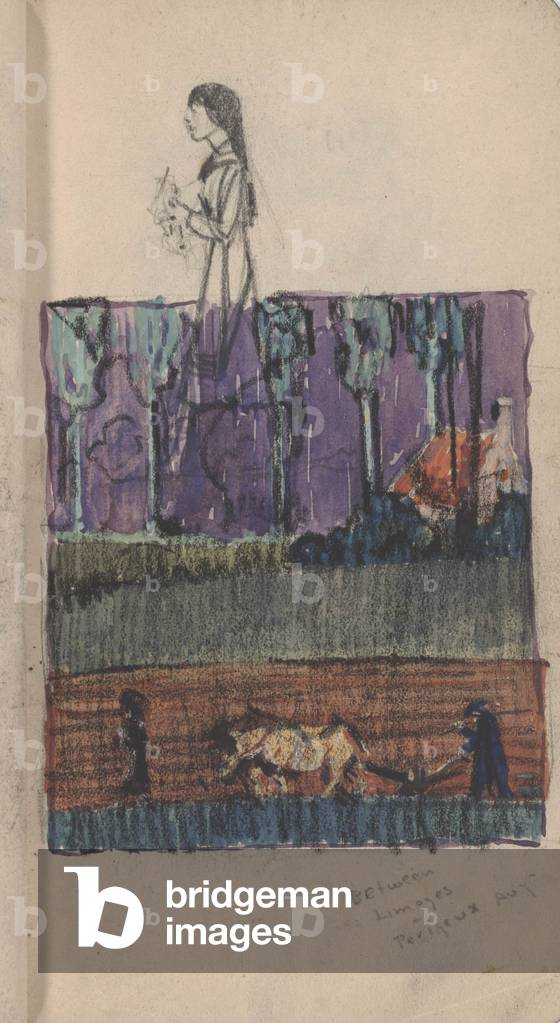 'Between Limoges and Perigueux, Aug.', page from a sketchbook, c.1917-18 (pencil & w/c on paper)