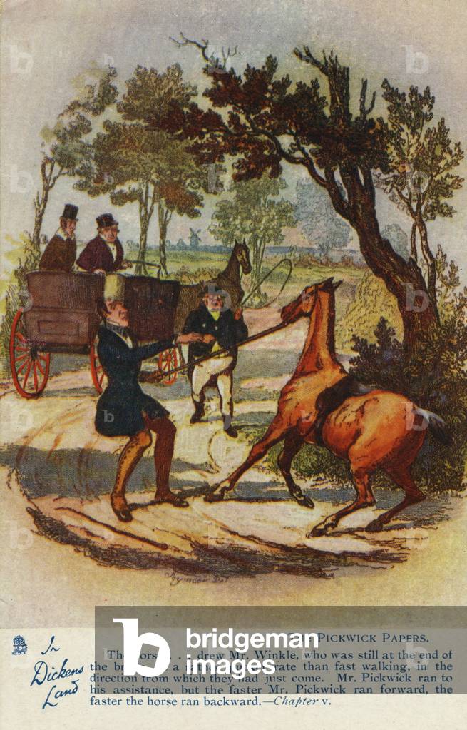In Dickens Land - The Pickwick Papers Postcard, c.1905 (colour litho)