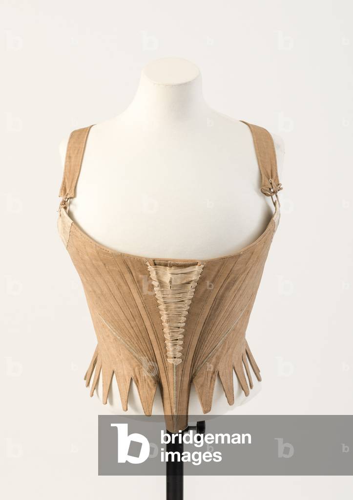 Natural coloured cotton stays, stiffened with whalebone, 1780s (cotton & whalebone)