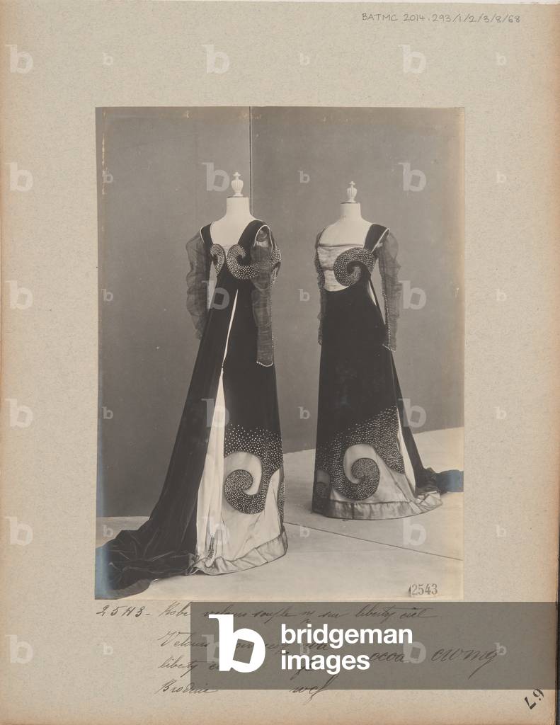 Album Page: House of Worth, Evening Dress, 1908-09 (b/w photo)