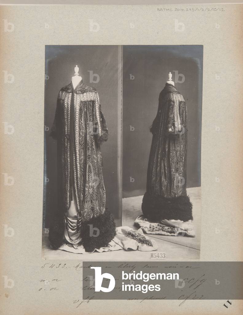 Album Page: House of Worth, Evening Coat, 1910-11 (b/w photo)