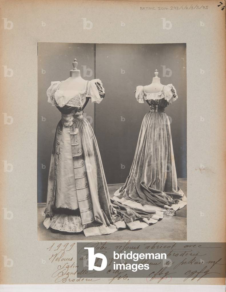 Album Page: House of Worth, Ball Gown, 1905-06 (b/w photo)