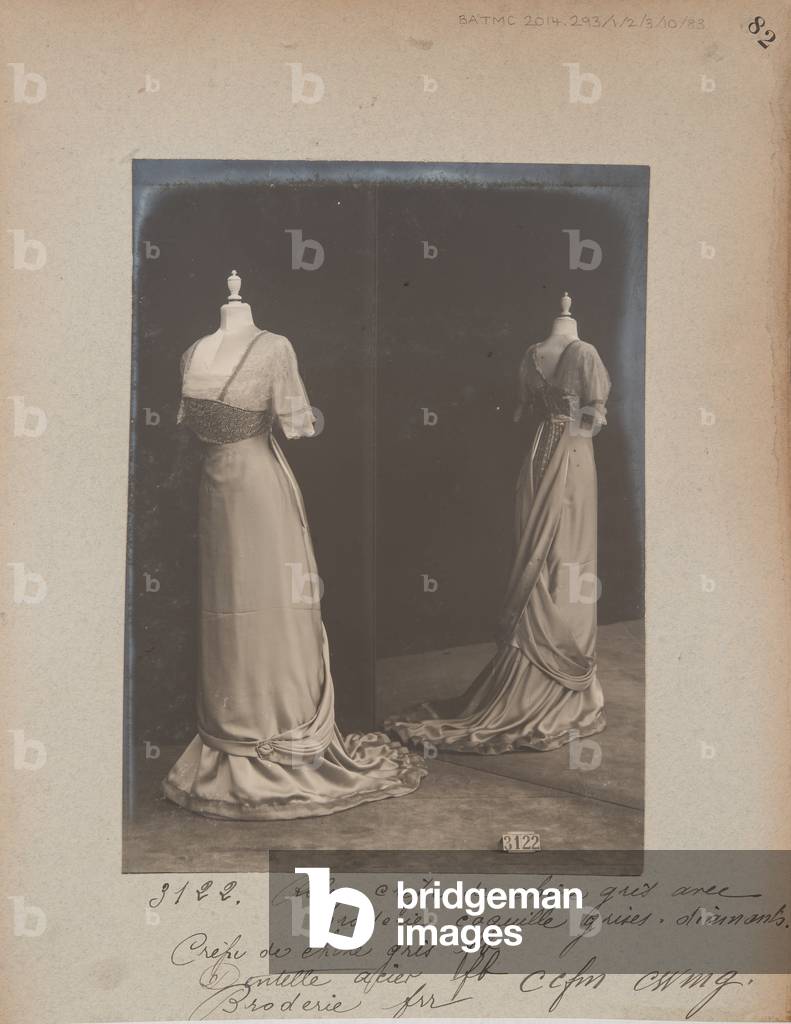 Album Page: House of Worth, Ball Gown, 1909-10 (b/w photo)