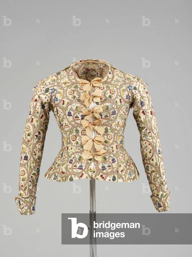 Multi-coloured silks and spangle embroidered woman's waistcoat, 1610s (silk)