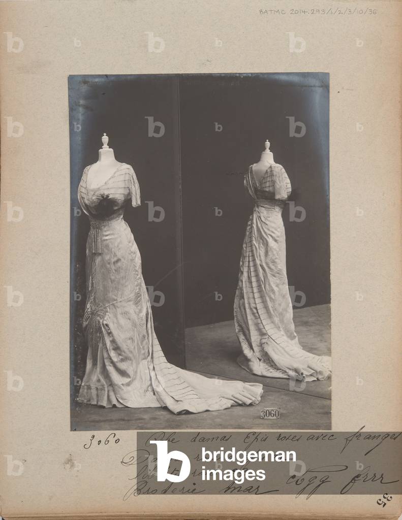 Album Page: House of Worth, Ball Gown, 1909-10 (b/w photo)