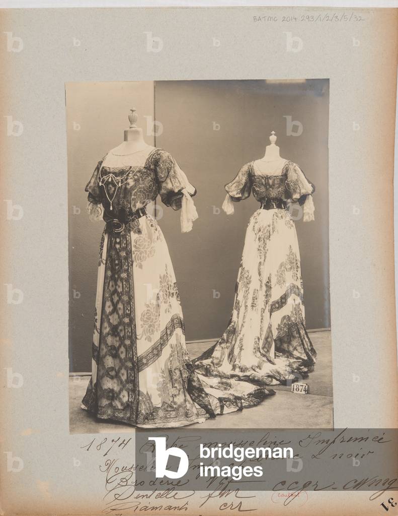 Album Page: House of Worth, Ball Gown, 1905-06 (b/w photo)