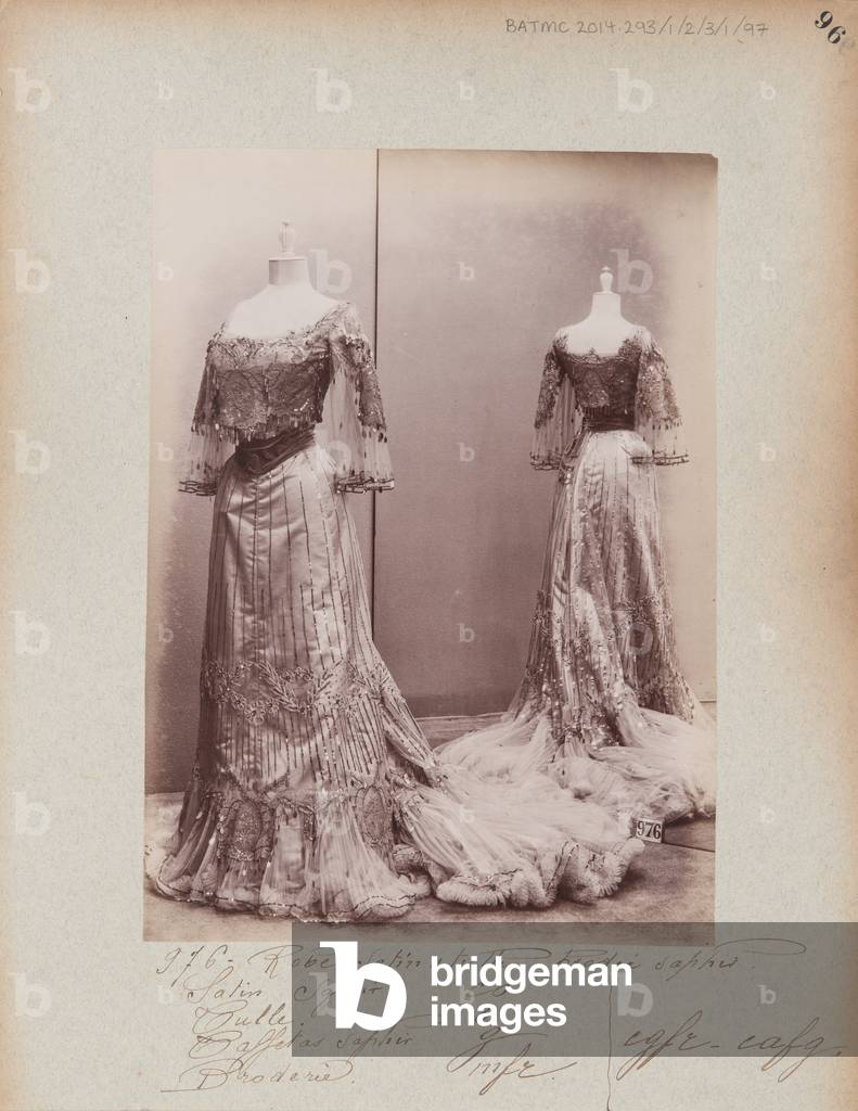 Album Page: House of Worth, Evening Dress, 1902-03 (b/w photo)