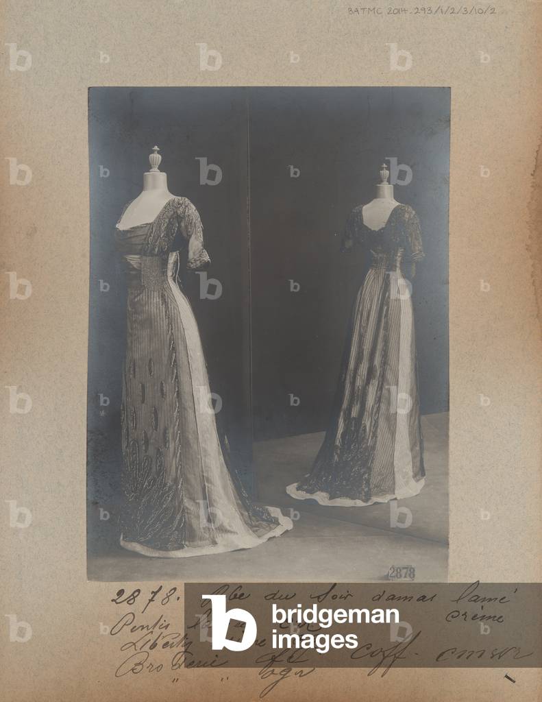 Album Page: House of Worth, Evening Dress, 1909-10 (b/w photo)