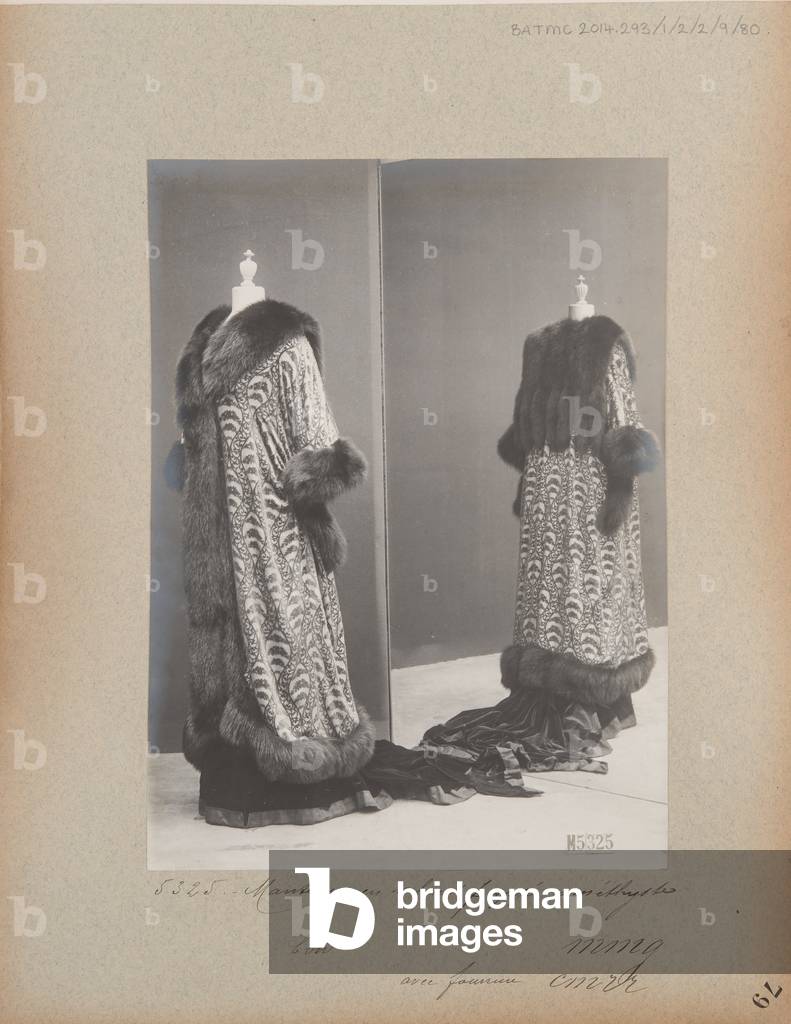 Album Page: House of Worth, Evening Mantle, 1908-10 (b/w photo)