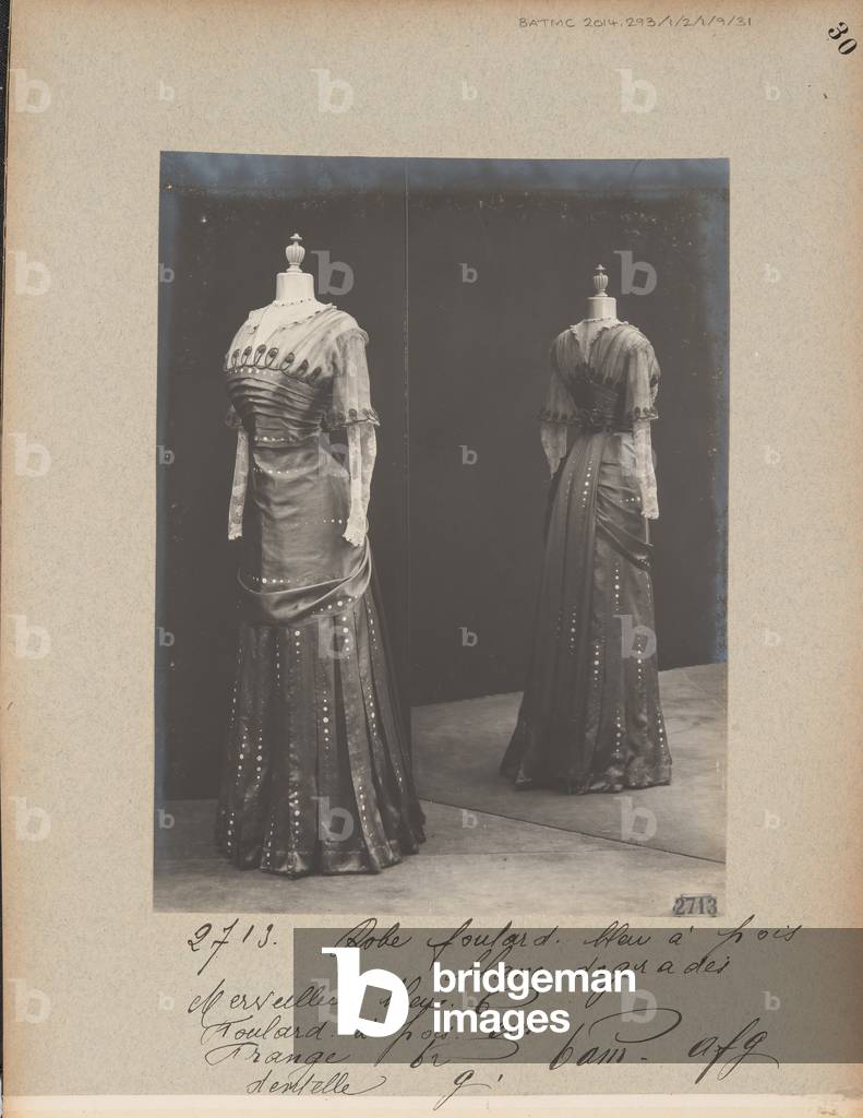 Album Page: House of Worth, Dress, 1909 (b/w photo)