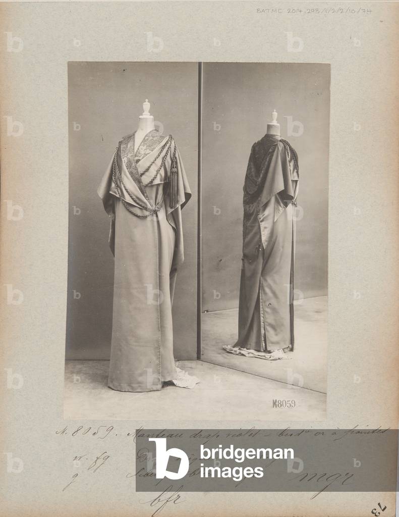 Album Page: House of Worth, Evening Mantle, 1910-11 (b/w photo)