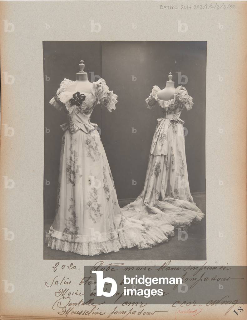 Album Page: House of Worth, Ball Gown, 1905-06 (b/w photo)