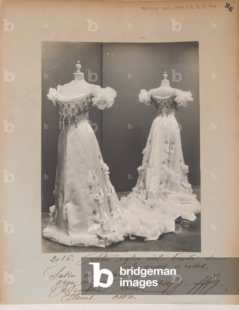Album Page: House of Worth, Ball Gown, 1905-06 (b/w photo)