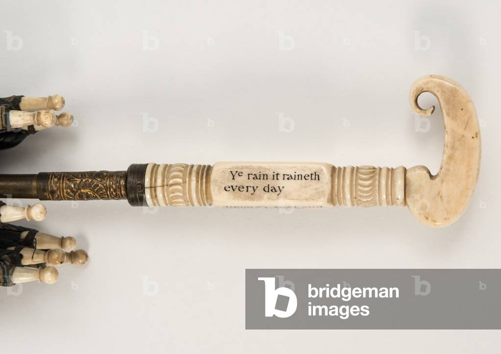Gentleman’s dark green umbrella, 1790s (cotton, whalebone & ivory)