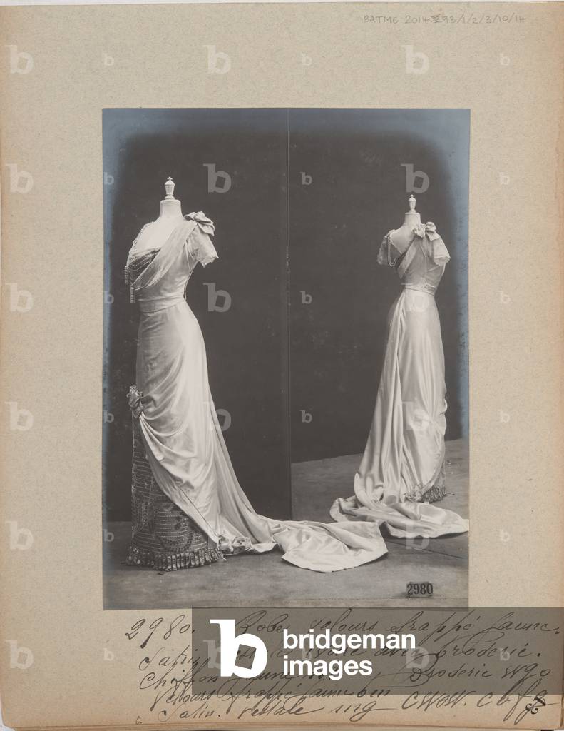 Album Page: House of Worth, Evening Dress, 1909-10 (b/w photo)
