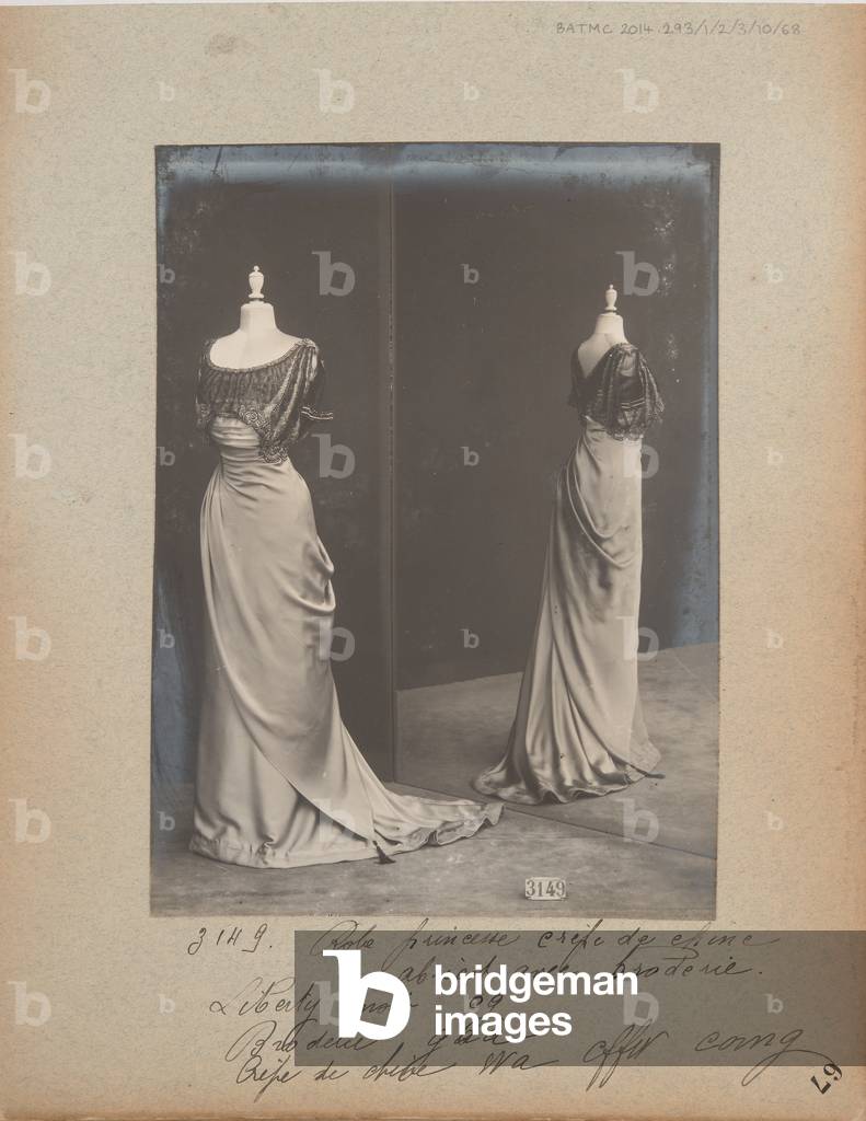 Album Page: House of Worth, Ball Gown, 1909-10 (b/w photo)