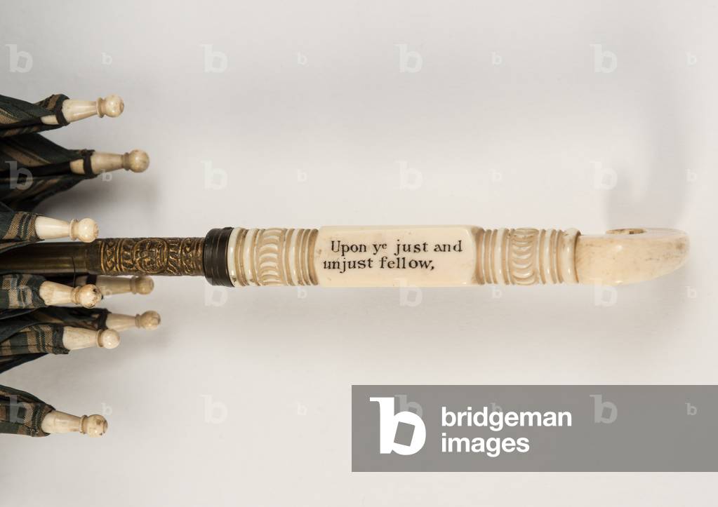 Gentleman’s dark green umbrella, 1790s (cotton, whalebone & ivory)