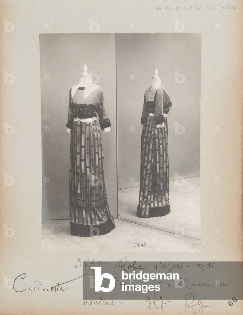 Album Page: House of Worth, Afternoon Dress, 1910-11 (b/w photo)