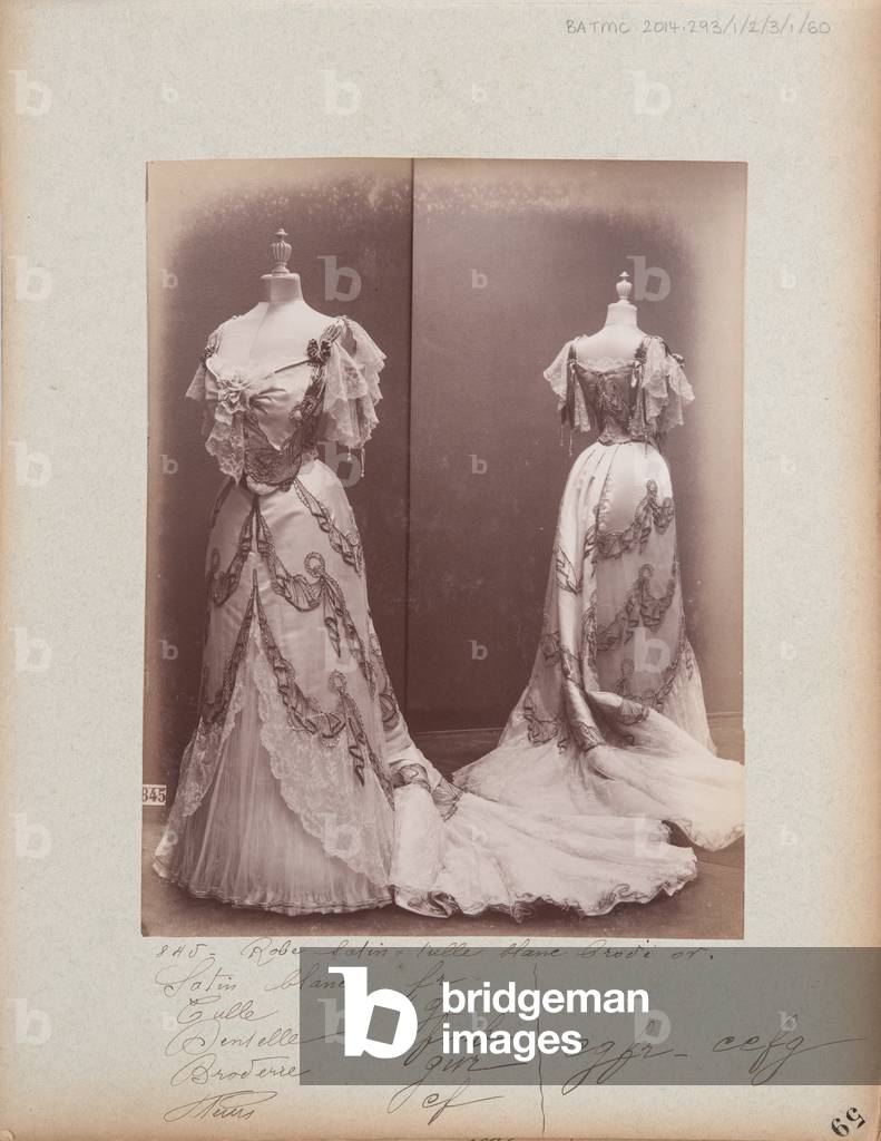 Album Page: House of Worth, Ball Gown, 1902-03 (b/w photo)