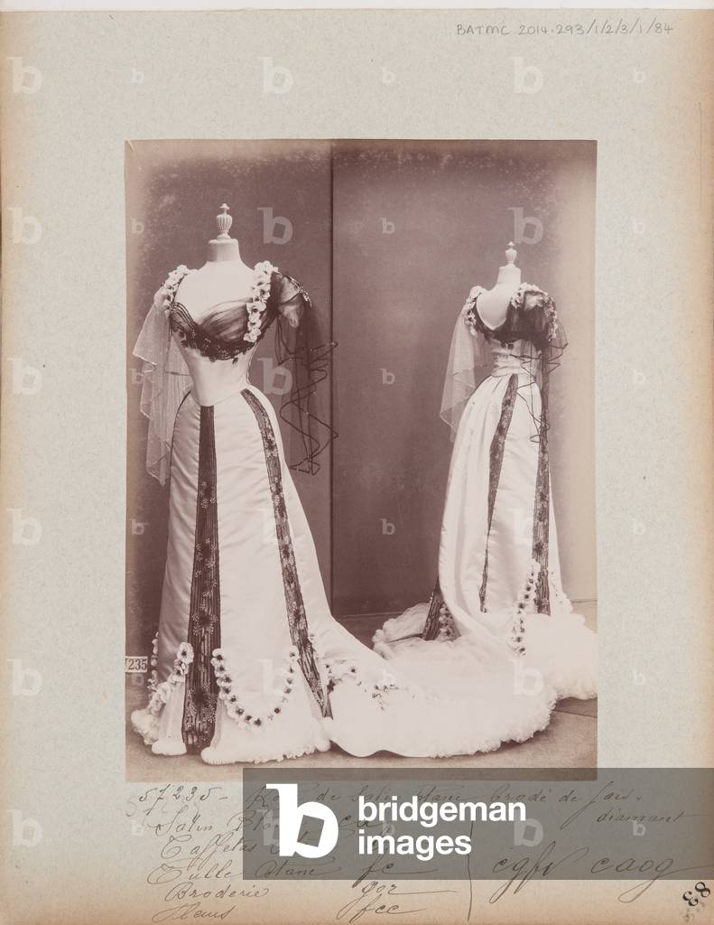 Album Page: House of Worth, Evening Dress, 1902-03 (b/w photo)