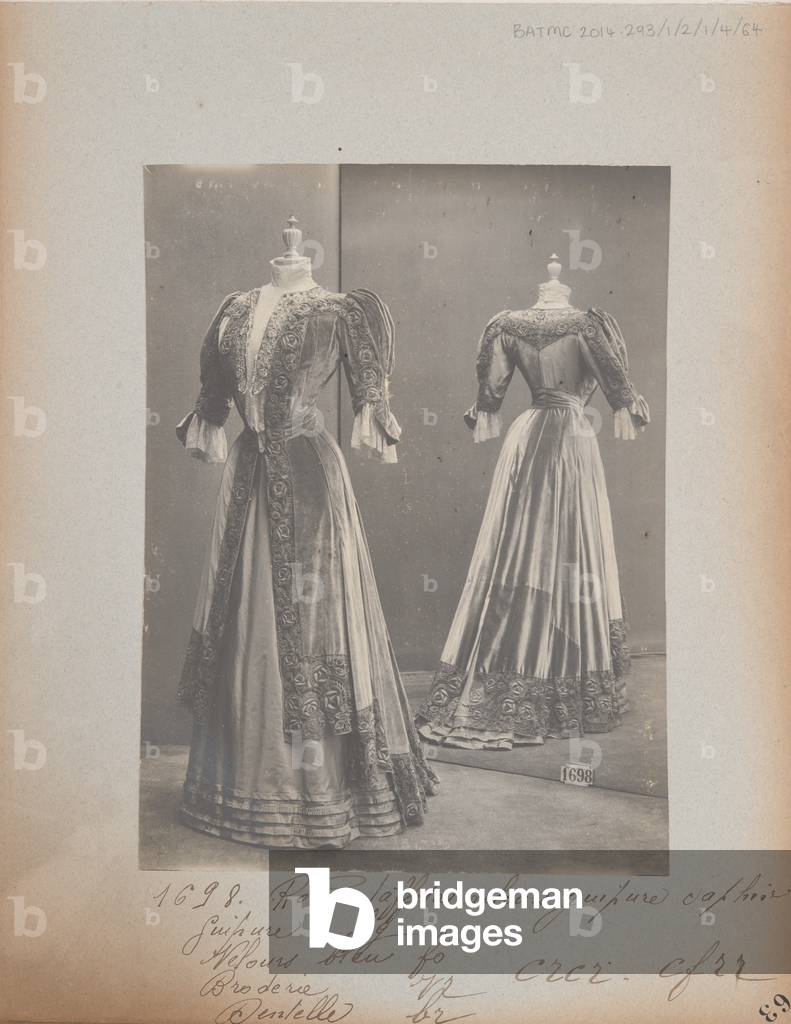 Album Page: House of Worth, Dress, 1905 (b/w photo)